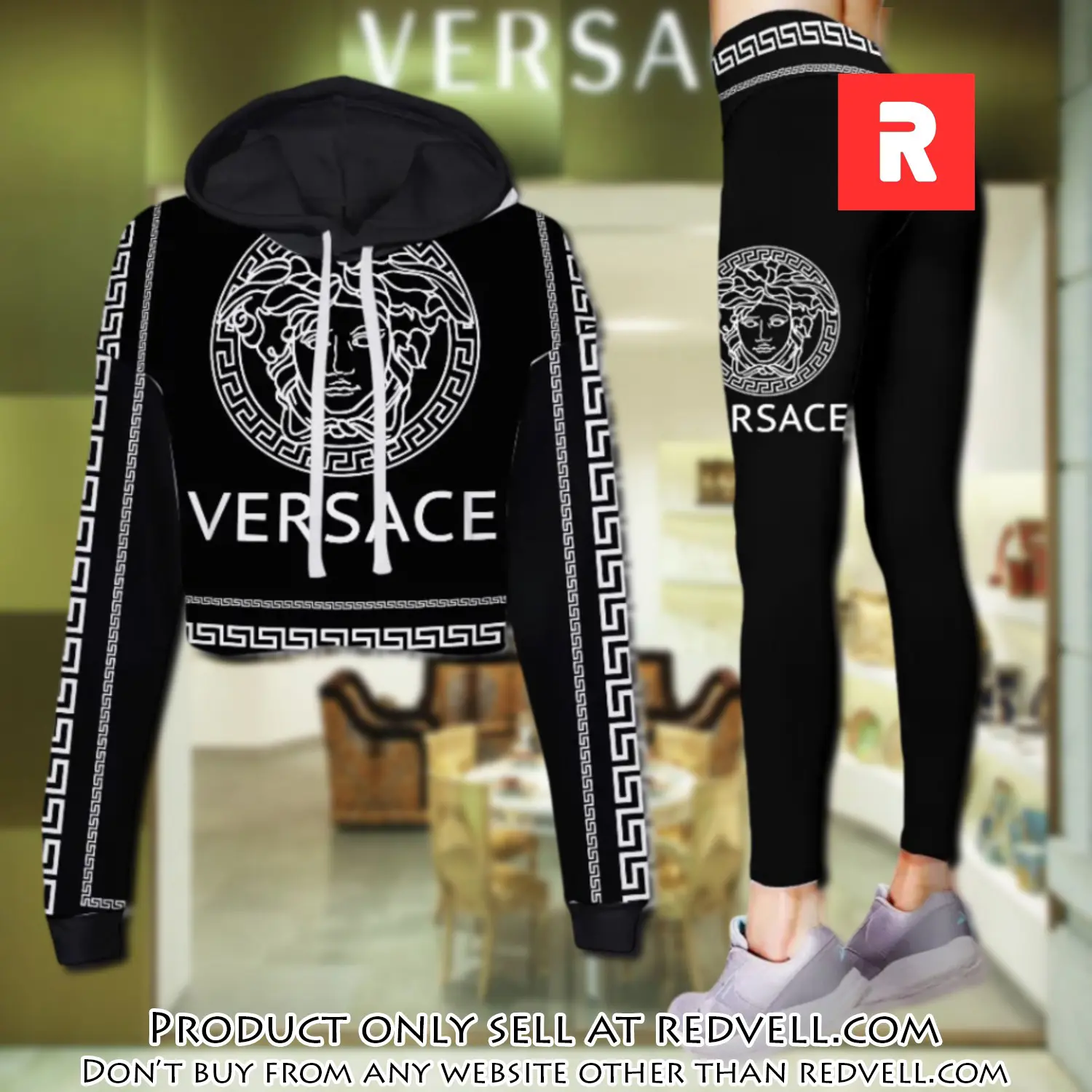 Versace medusa white logo luxury brand clothes leggings and crop top set for women rv4502326